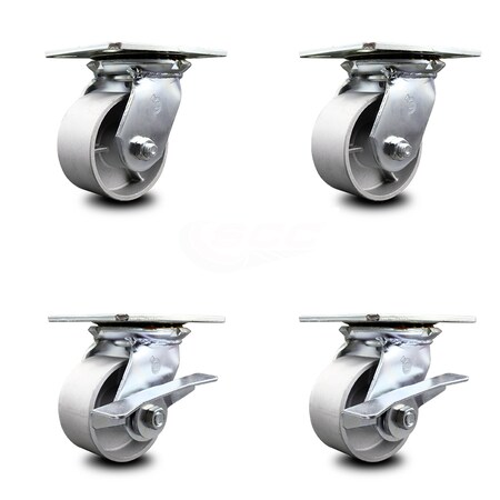 Service Caster 4 Inch Semi Steel Swivel Caster Set with Roller Bearings 2 Brakes SCC-35S420-SSR-2-SLB-2